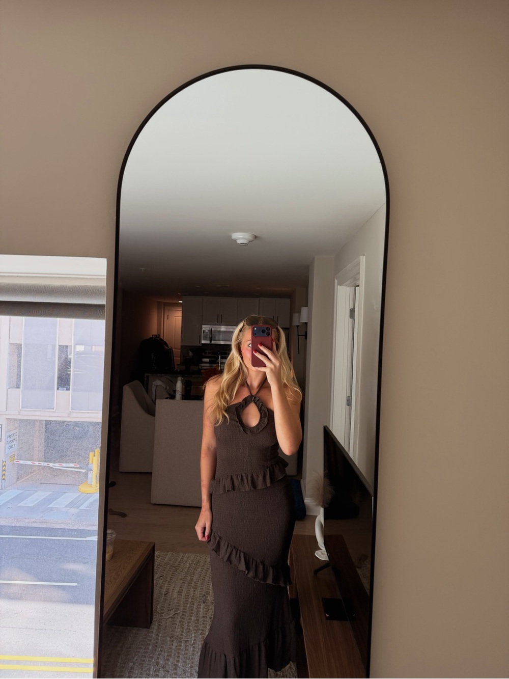 Amazon Chocolate Brown Ruffle Maxi Dress